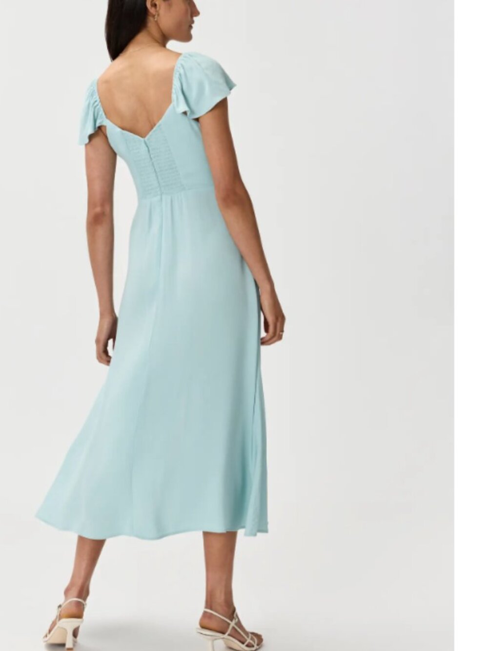 Quince Lightweight Crepe Flutter Sleeve Midi Dress Aqua Pearl S NWT - Picture 3 of 5